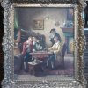 Gemälde "Männer beim Schach" von Reichauch (?), Öl auf Leinwand, im Barockrahmen mit Spannrahmen, um 1900.